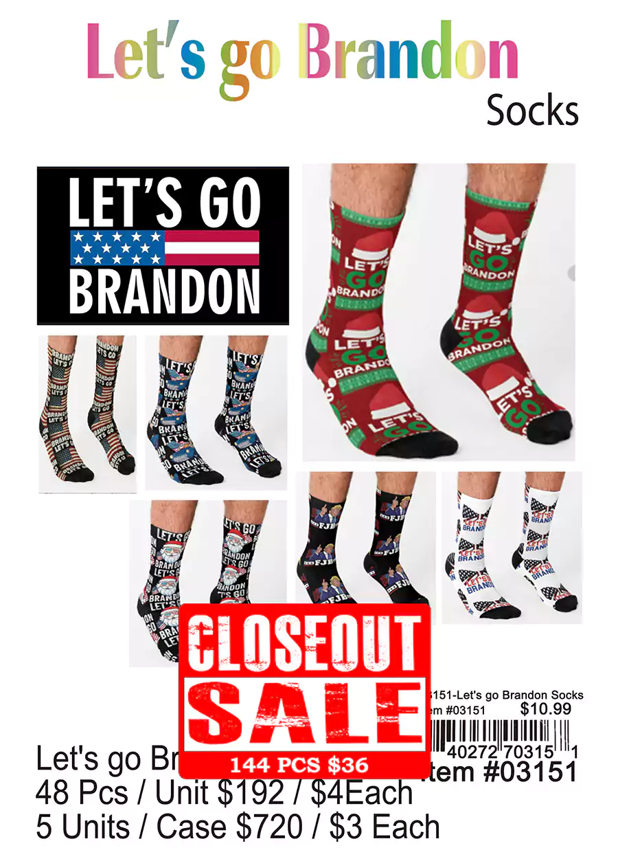 Lets Go Brandon Socks - Closeout 144 Pcs.